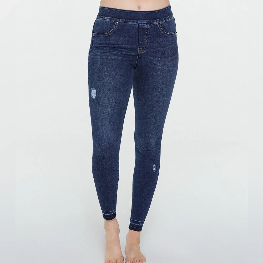 Spanx Distressed Denim High Rise Elastic Waist Jeggings